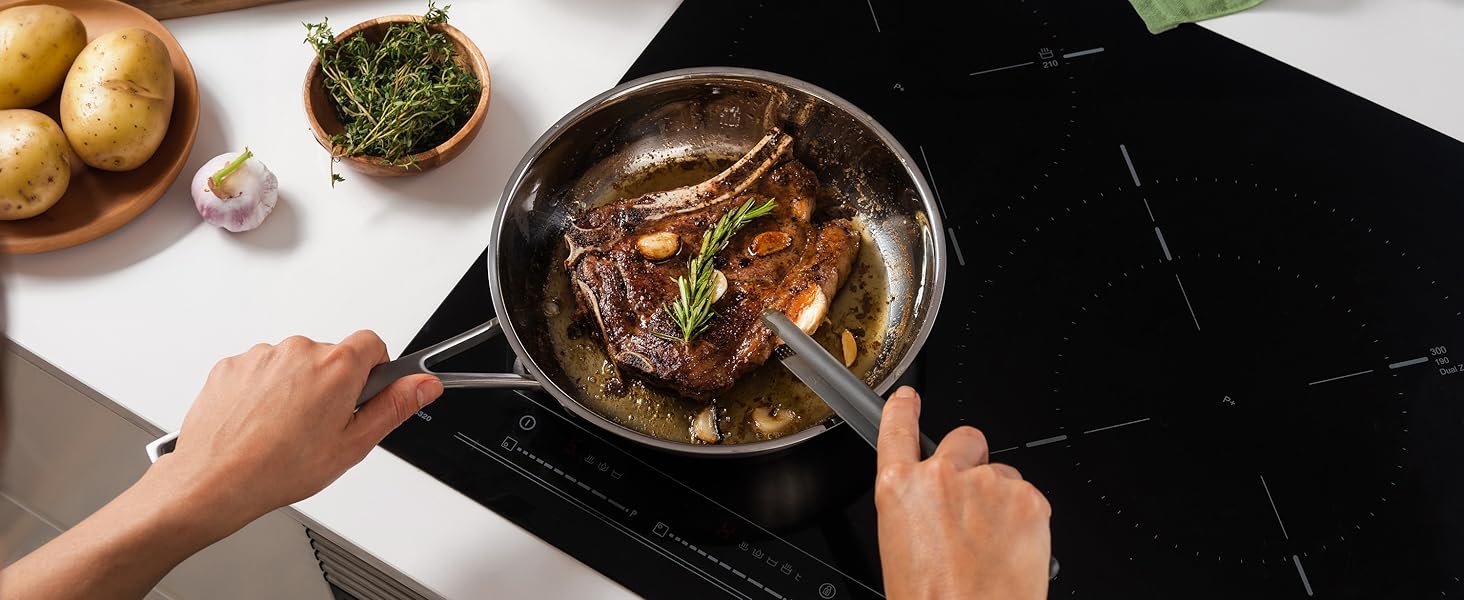 SILBERTHAL 3-Piece Stainless Steel Fry Pan Set - 20, 24, & 28cm - Induction Compatible, Non-Stick, Oven Safe up to 250°F