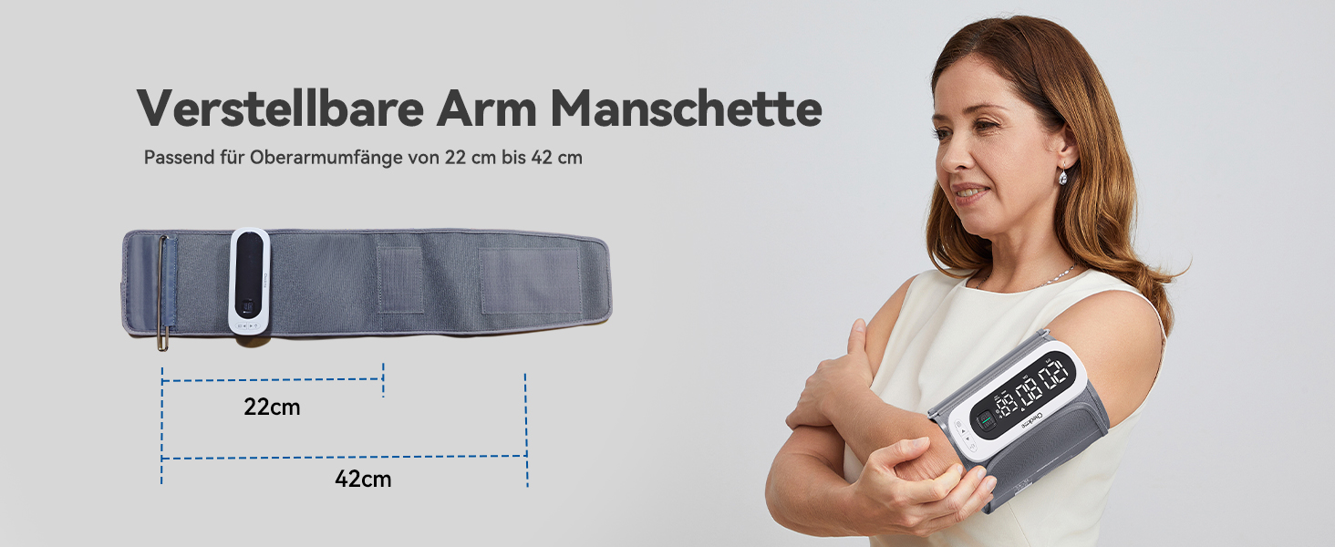 Тонометр на плечі CheckMe BP2A Nexus з великим дисплеєм, середнє значення за 3 вимірювання, бездротова манжета (22-42 см), додаток для iOS/Android, легке читання та професійна точність