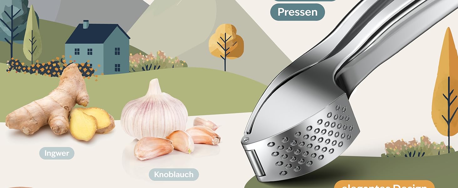 Преміум-прес для часнику Kjøk - з цинкової сплави, хром, професійний, для посудомийної машини, стильний, подарунок на День Матері, срібний