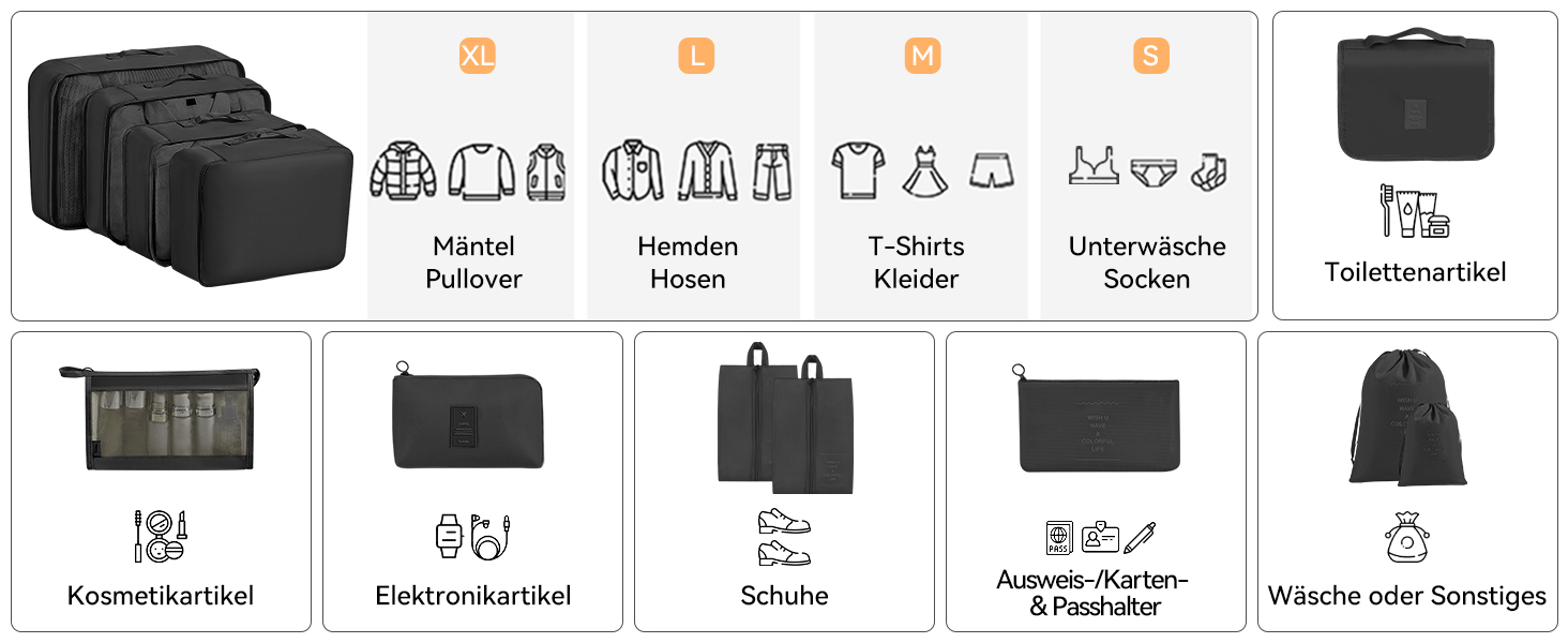 Органайзер для валізи Chijoo, набір 12 шт (чорний) – набір кубиків для пакування, аксесуари для подорожей