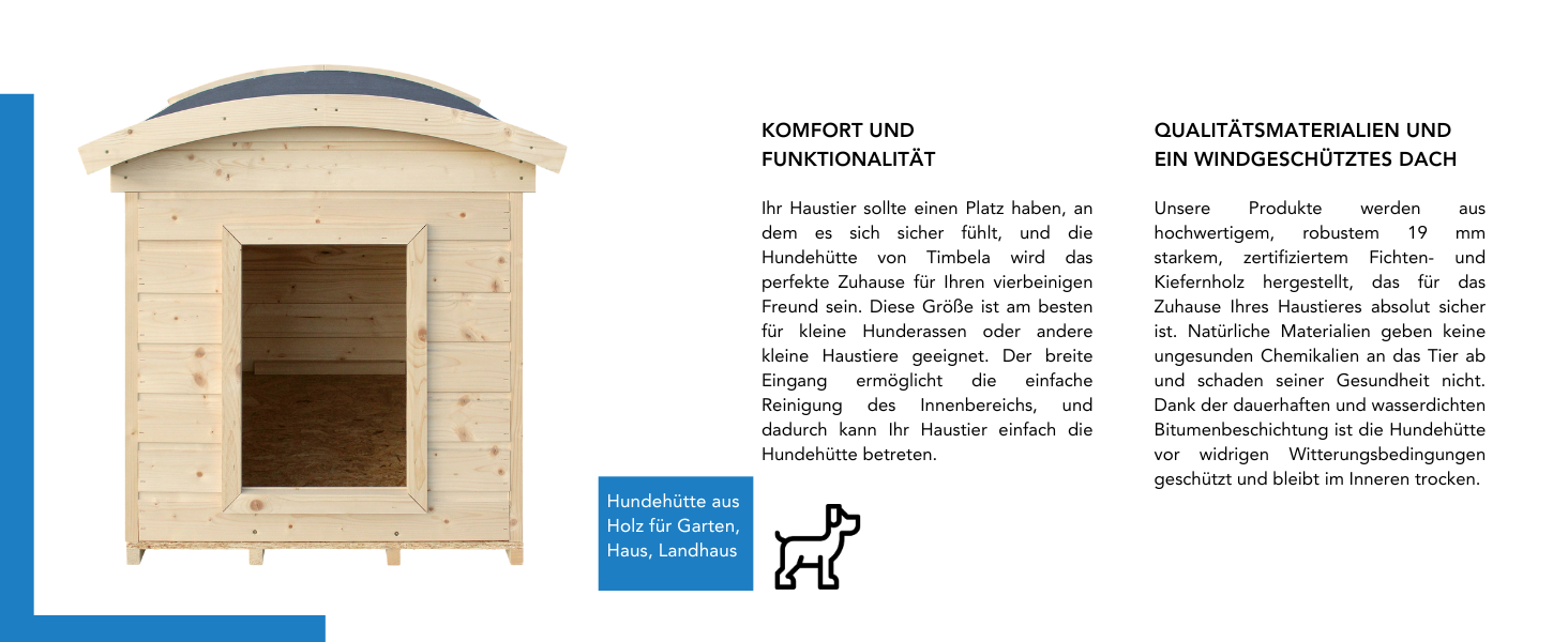 Будка для собак Outdoor маленьких порід – дерев'яна будка для собак, водостійкий дах 76 x 99 x H80 см, розмір S, Timbela M401-1 розмір M, 76x99xH80cm, натуральне дерево