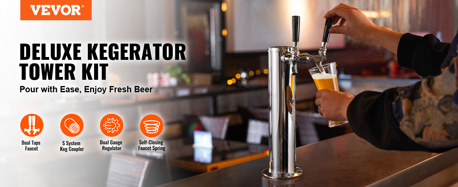 Набір для розливу пива VEVOR з двома кранами, з нержавіючої сталі, кегераторний бак для барів, пабів, ресторанів та свят