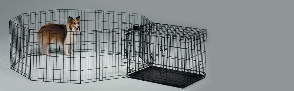 New World Dog Playpen - Freestanding Pen, 61x76cm & 157x157x76cm, Black E-Coating