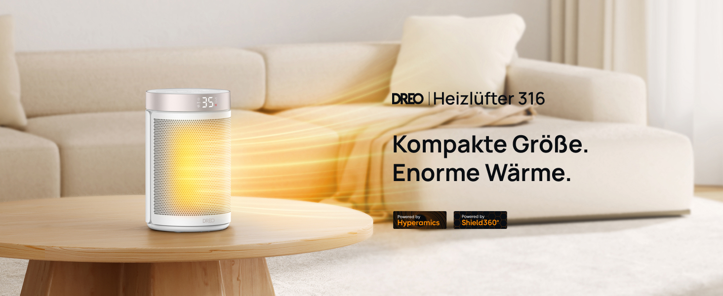 Електричний обігрівач Dreo Atom 316: тихий, 1500W, PTC кераміка, термостат, захист від перегріву та перекидання, таймер 12 годин | Обігрівач для спальні та кімнати