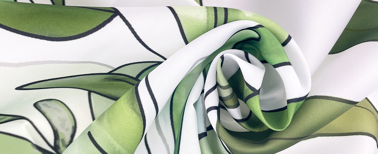 Штора для душу 200x200 см, зелені листя, антигрибкова, текстильна, водовідштовхувальна, пральна, поліестер, з кільцями (12 шт.) для ванної кімнати