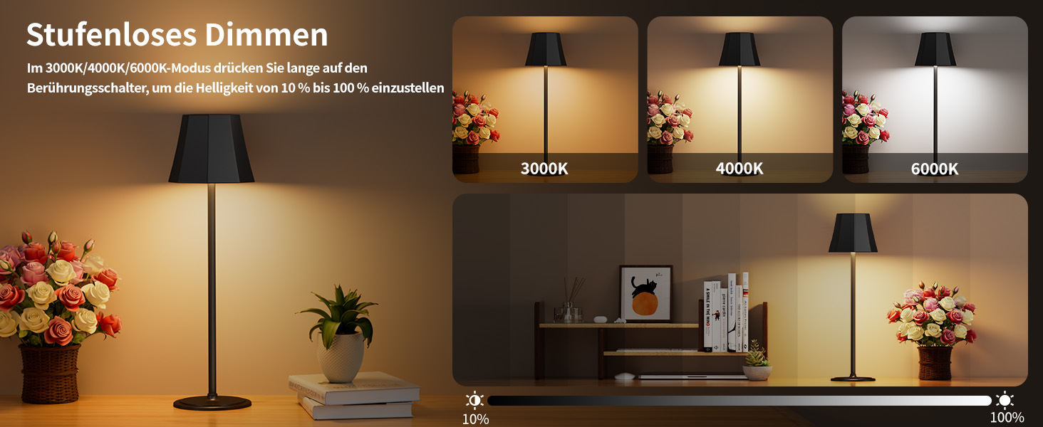 Бездротова LED-лампа Suright для столу з 3 кольоровими режимами + RGB, регульована яскравість, сенсорне управління, водонепроникність IP54, чорна