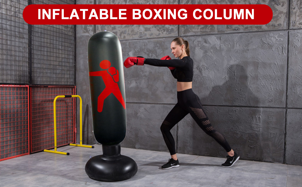 Надувний боксерський мішок для дітей 160 см, рукавиці та насос - для занять боксом, карате в приміщенні та на вулиці, чорний