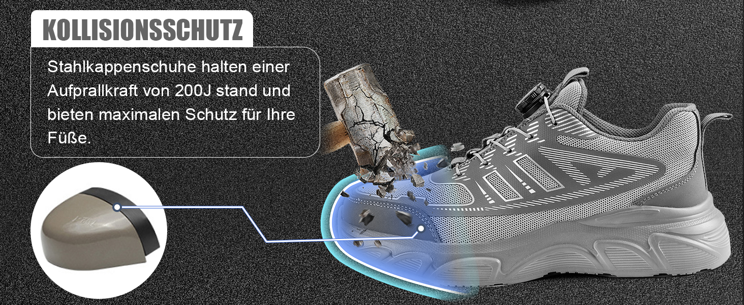 Чоловічі робочі черевики: захисні черевики зі сталевим підноском, з пряжкою та шнурівкою, неслизькі, легкі (44 EU, сірий)