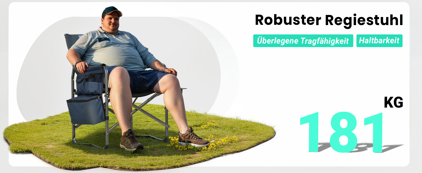 Кемпінговий стілець OVERMONT складний з бічним столиком та охолоджувальною сумкою, до 180 кг, синій