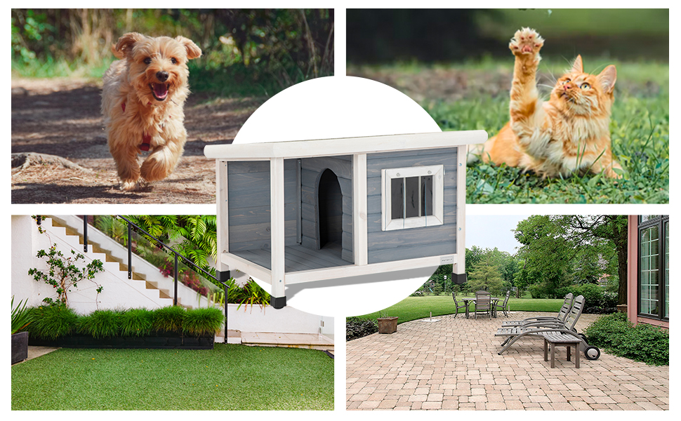 Будинок для собак Petsfit з балконом та терасою, вулиця, 85x62x52 см, сірий