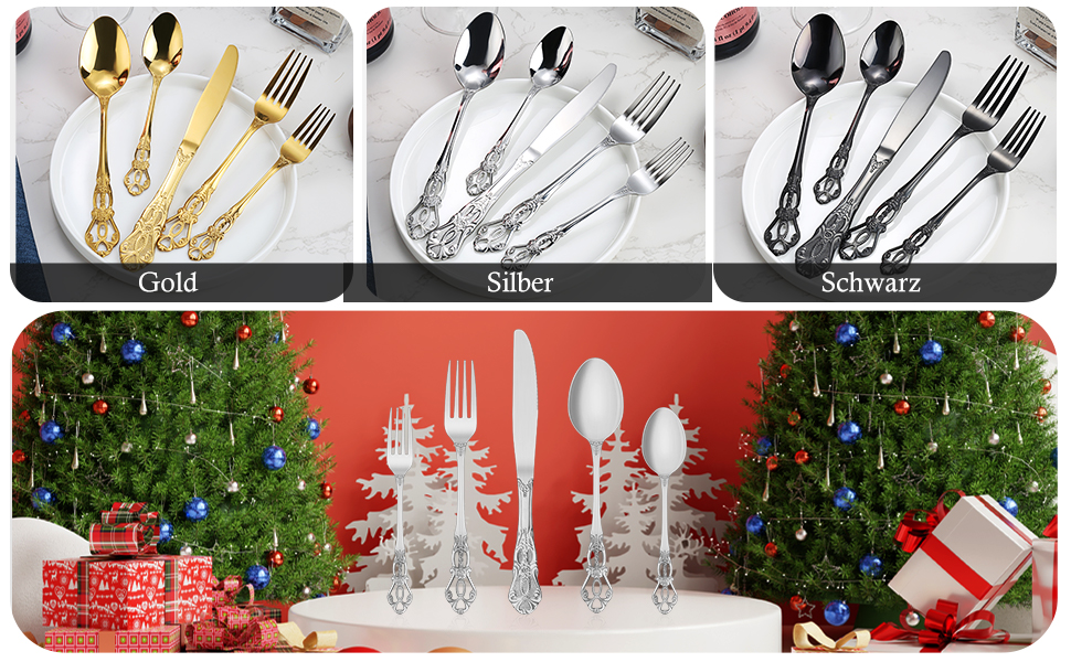 Набір столових приборів 20 предметів Vintage Palast з нержавіючої сталі на 4 особи, поліровані, для посудомийної машини, сріблясті