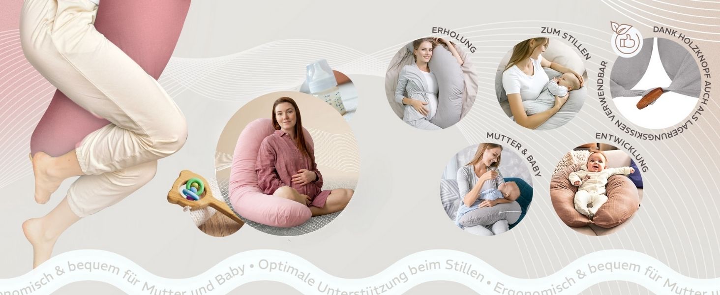 Подушка для вагітних та годування Sei Design XXL з муслінової обтяжки, ергономічна, для сну на боці, комфортна, 190x30 см, 100% органічна бавовна (джерсі сіро-сріблястий)