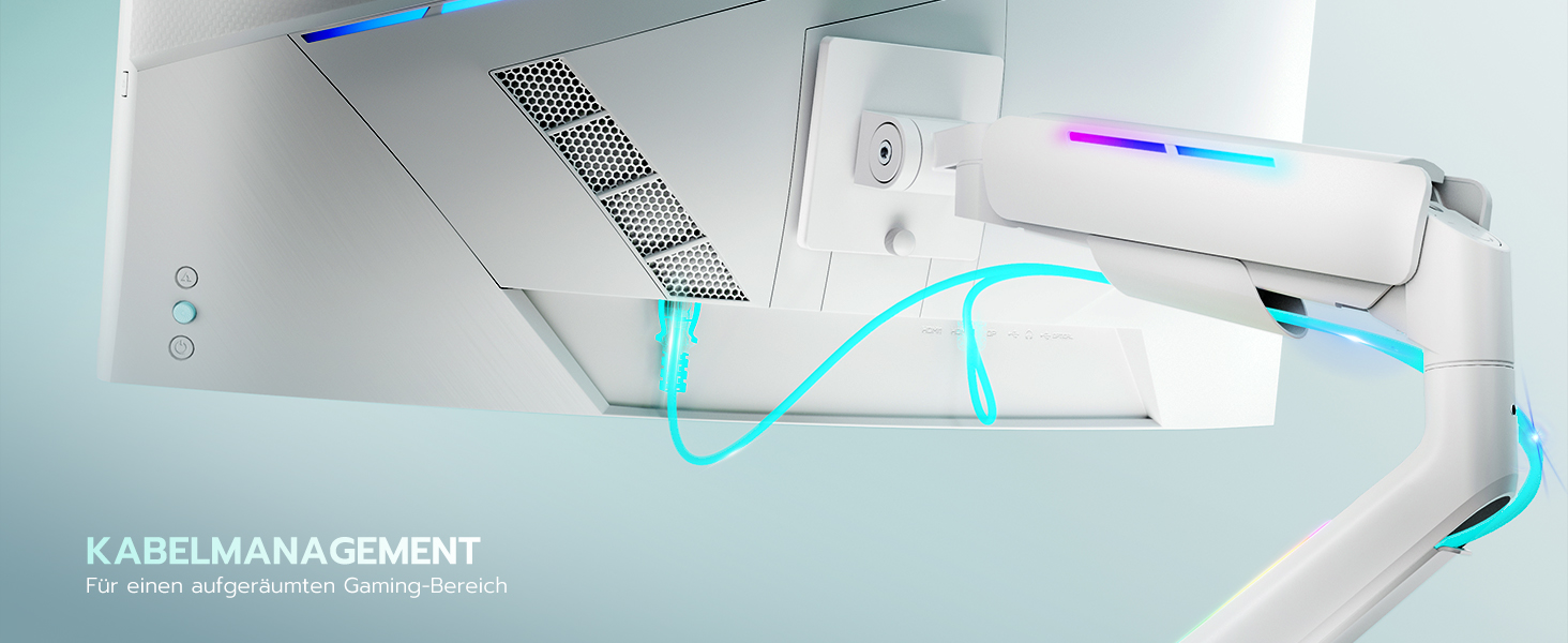 Кріплення для монітора ARES WING RGB - тримач для ігрового монітора, 17-49 дюймів, підходить для важких (20 кг) та вигнутих моніторів, регульована висота, для геймерів (білий)