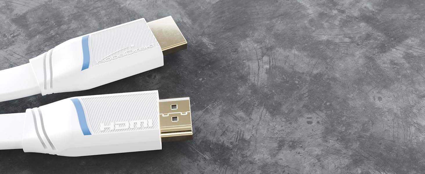 Плоский HDMI кабель KabelDirekt – 2 метри, 4K@60Hz, Ethernet, для Blu-ray, PS5/Xbox Series X/Switch, білий