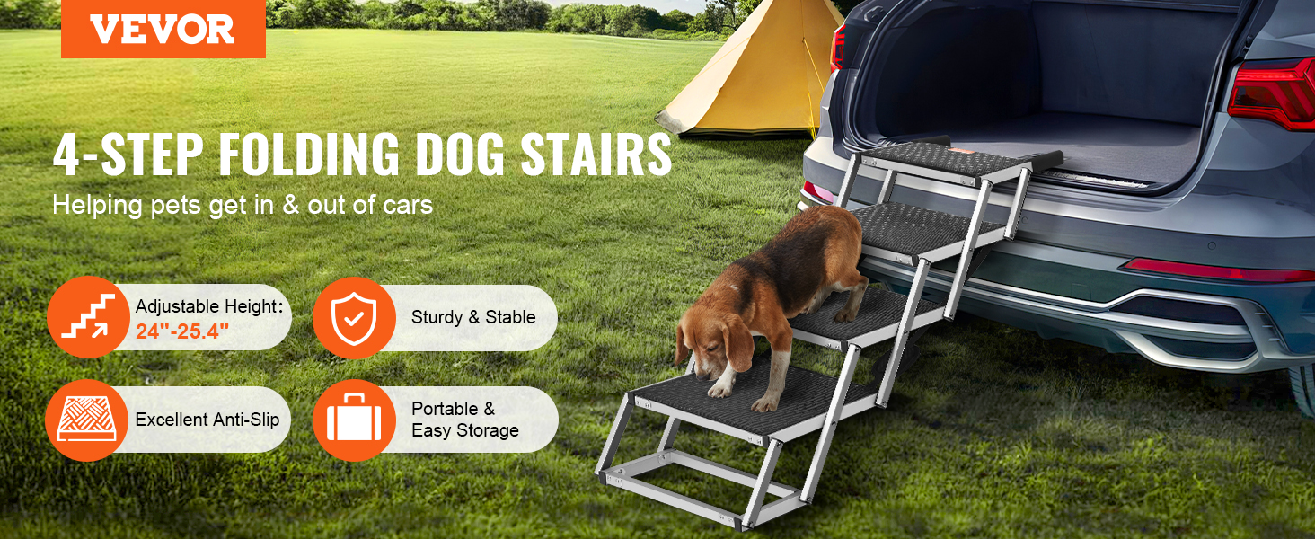 Сходинка для собак VEVOR у автомобіль: 5 сходинок, широка, складна, з антиковзким покриттям, легка алюмінієва, для авто, SUV та вантажівок (61-65 см)
