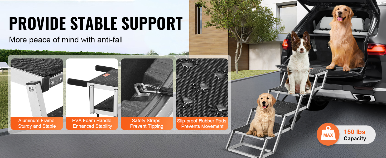 Сходинка для собак VEVOR у автомобіль: 5 сходинок, широка, складна, з антиковзким покриттям, легка алюмінієва, для авто, SUV та вантажівок (61-65 см)