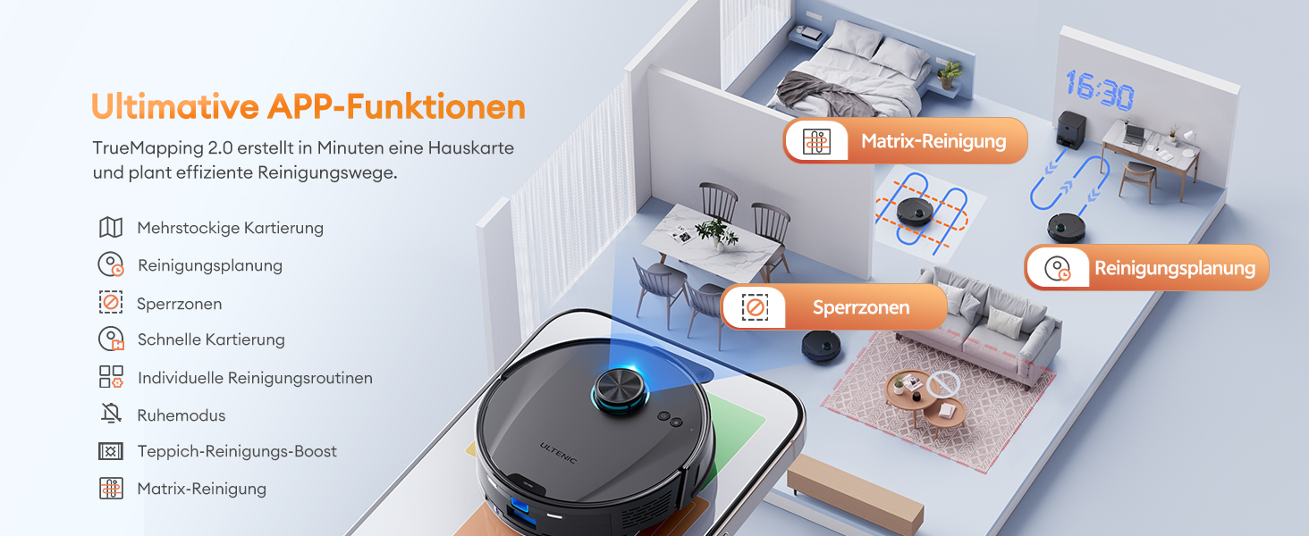 Робот-пилосос Ultenic з функцією миття 6000Pa, LiDAR-навігація, 3-в-1, 150 хв роботи, керування через додаток, для шерсті тварин, килимів та твердих підлог