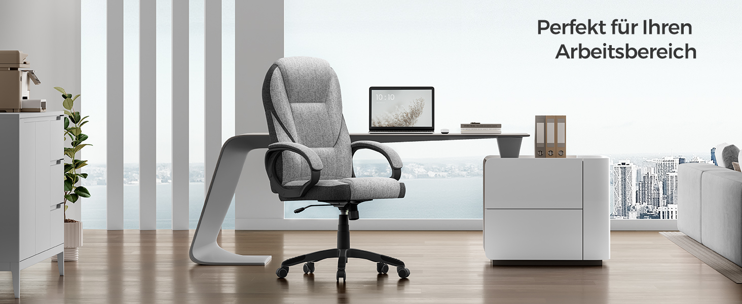 Крісло офісне SONGMICS, крісло для офісу, крісло для комп'ютера, крісло шеф-менеджера, регульована висота, оббивка, сірий (54 x 50 x 112-122 см)