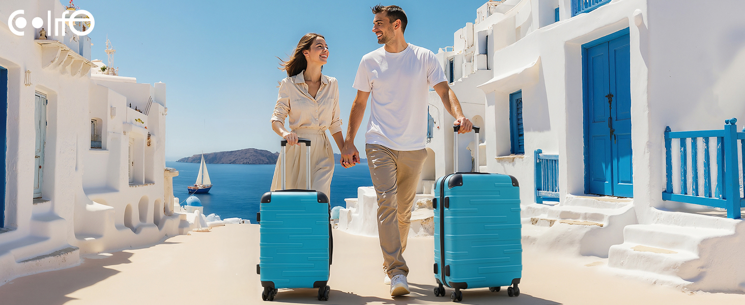 Валіза COOLIFE з ABS пластику, розширювана, з TSA замком та 4 колесами, туркіс-зелена, для ручної поклажі