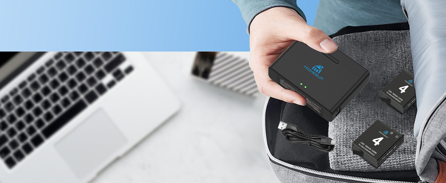 Набір акумуляторів та зарядний пристрій для DJI Osmo Action 4/3: 2x акумулятори 1800mAh + Dual USB LED зарядний пристрій