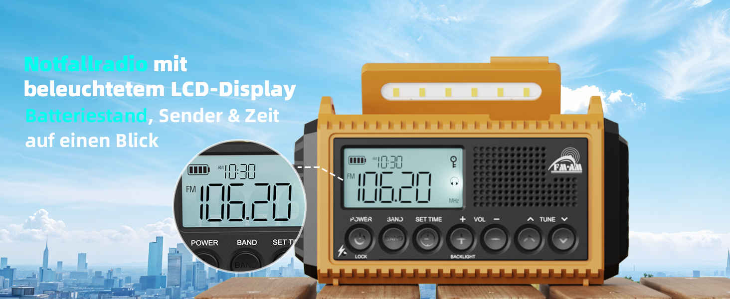 Радіо Kurbelradio 12000 mAh: Сонячне, ручне, аварійне радіо з ліхтариком та USB-зарядкою (Жовтий)