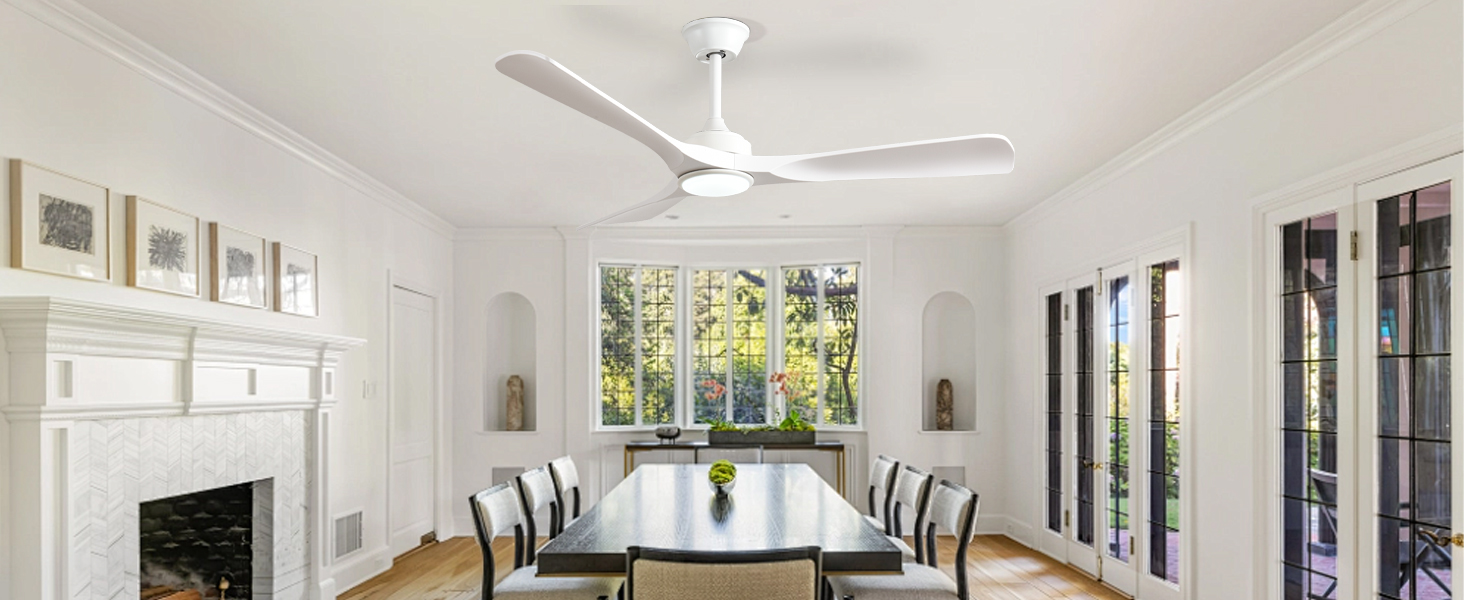 Depuley Потолочний вентилятор з підсвічуванням для вулиці: LED лампа з вентилятором для саду, тераси - 132см, з пультом керування, для вітальні, ресторану, офісу (Білий, 52 дюйми)