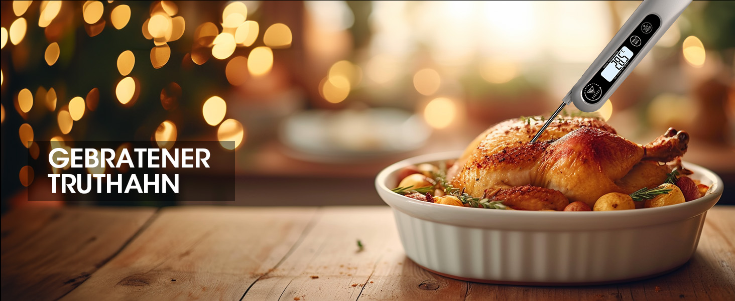 Цифровий кухонний термометр DOQAUS для м'яса, приготування їжі, випікання та гриля, швидка реакція 3s, LCD дисплей, автоматичне вмикання/вимикання (сріблястий/чорний)