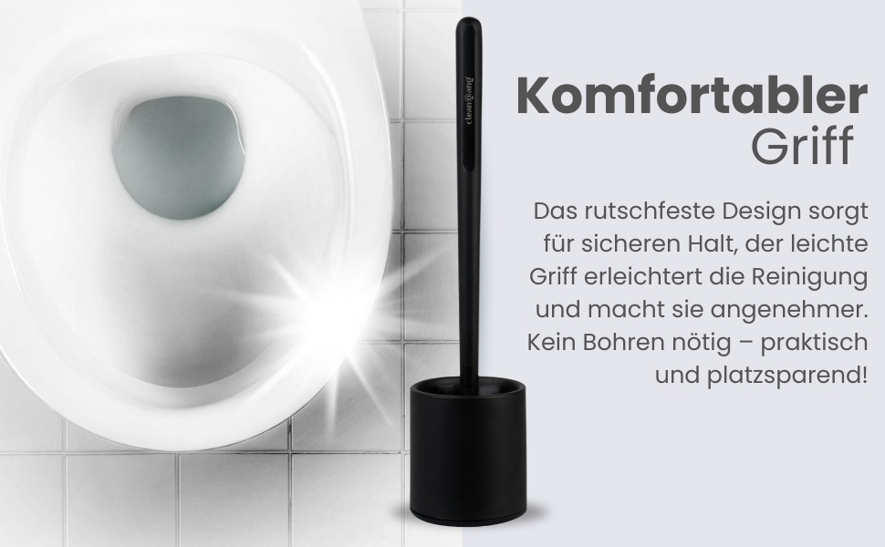 Набір для туалету Cleangang®: щітка для унітазу з тримачем, чорний силікон, швидке висихання, сучасний дизайн