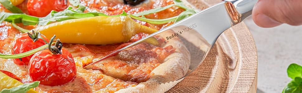 Набір ножів для піци Buddy's Blades, 4 шт, з хвильовою заточкою, 23 см, нержавіюча сталь, подарункова коробка