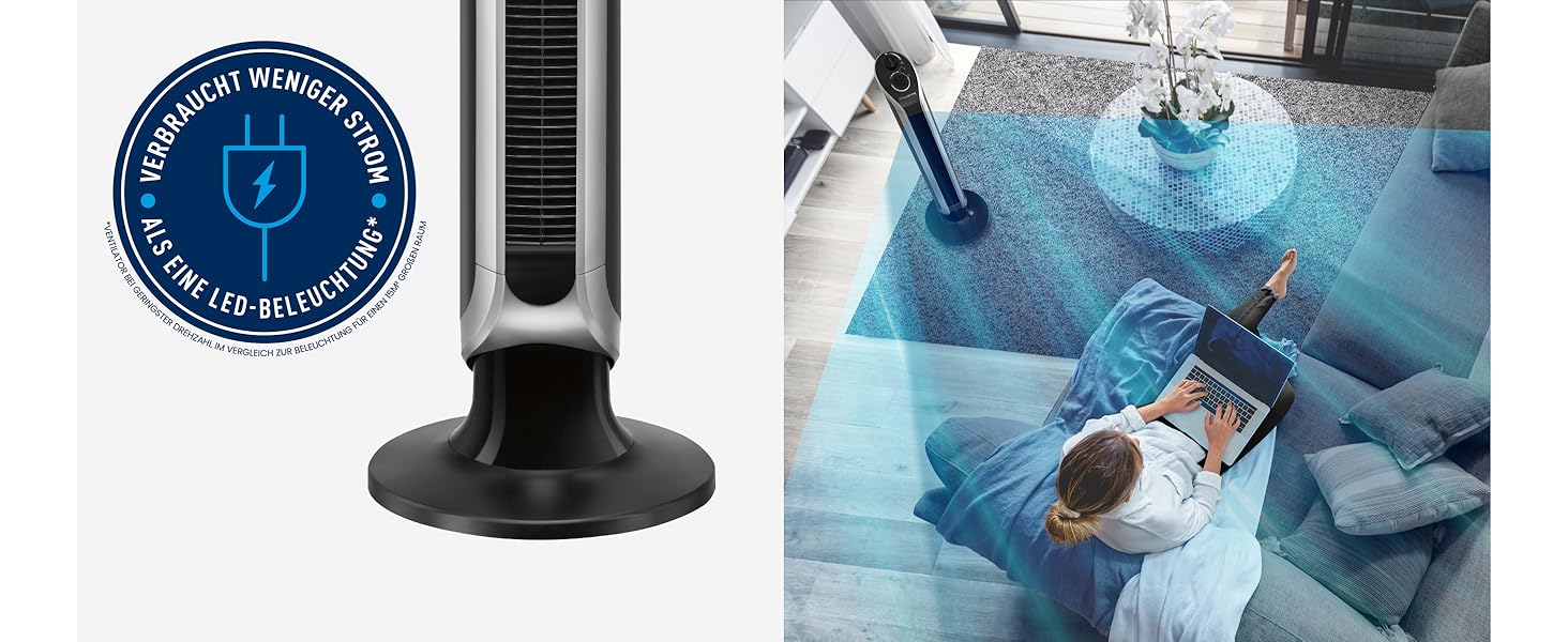 Вентилятор Rowenta Eole Infinite VU6620: тихий, потужний, з пультом керування, 3 швидкості, таймер, чорний