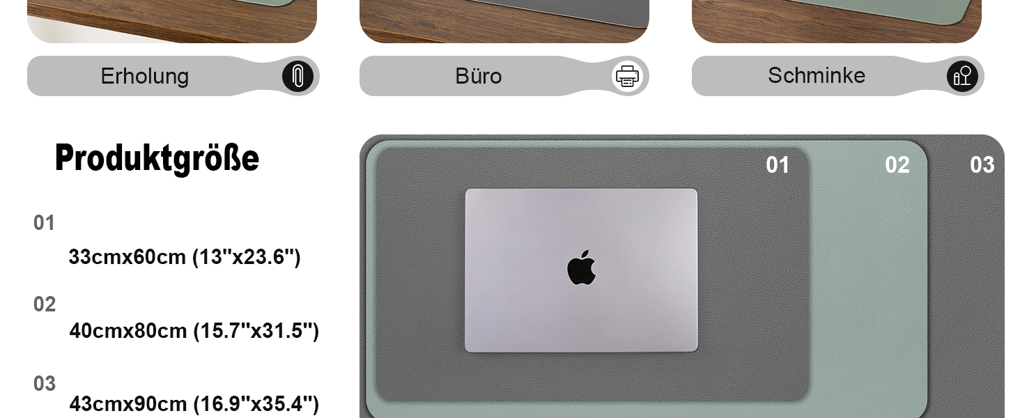 Двостороння килимок на стіл з антиковзаючим покриттям, 40 x 80 см (сірий, салатовий) - для офісу, ноутбука, миші