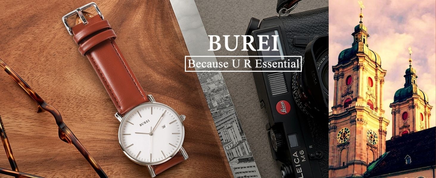 Годинник чоловічий BUREI Ultra тонкий аналоговий з датою, кварцовий механізм Japan, подарунок для чоловіків (срібло, шкіряний ремінець)