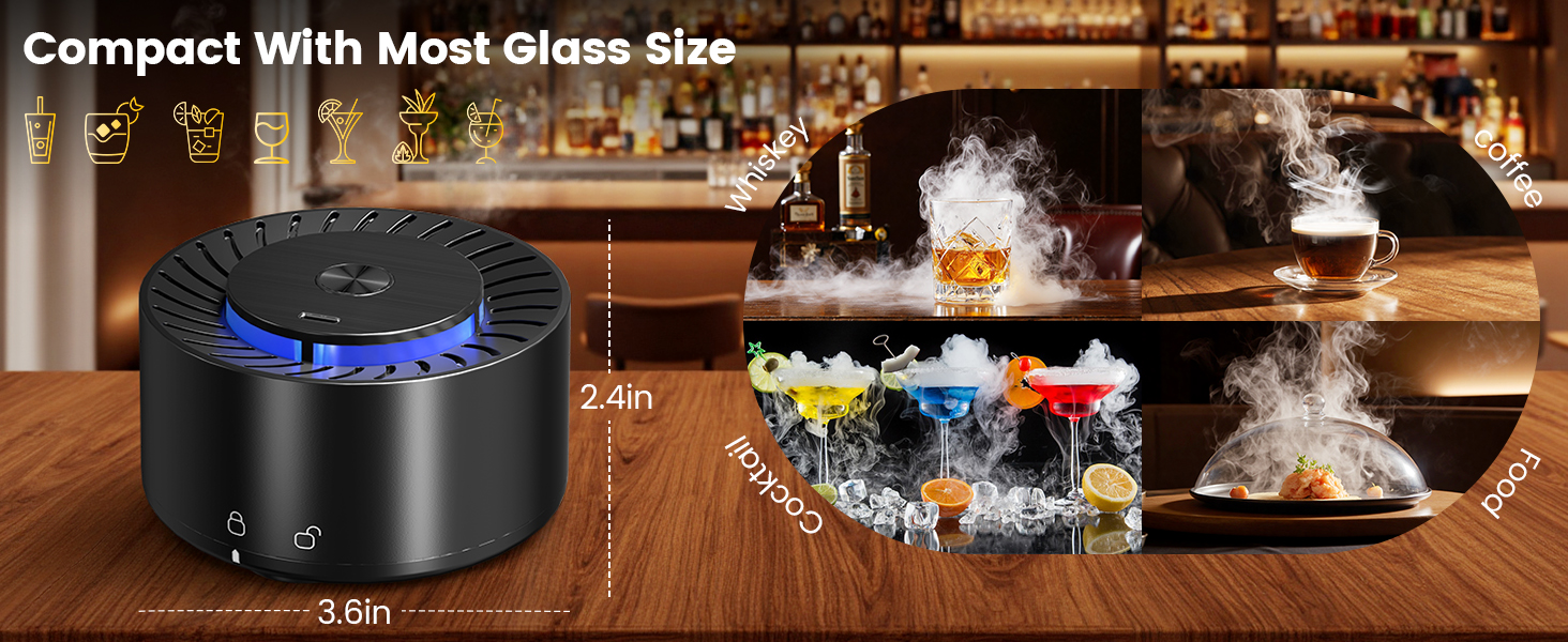 Електричний набір для копчення віскі з 2 склянками, 6 смаків дерев'яної стружки, 2 форми для кубиків льоду, для коктейлів Bourbon Old Fashioned, подарунок для чоловіків, батьків, коханих, без бутану