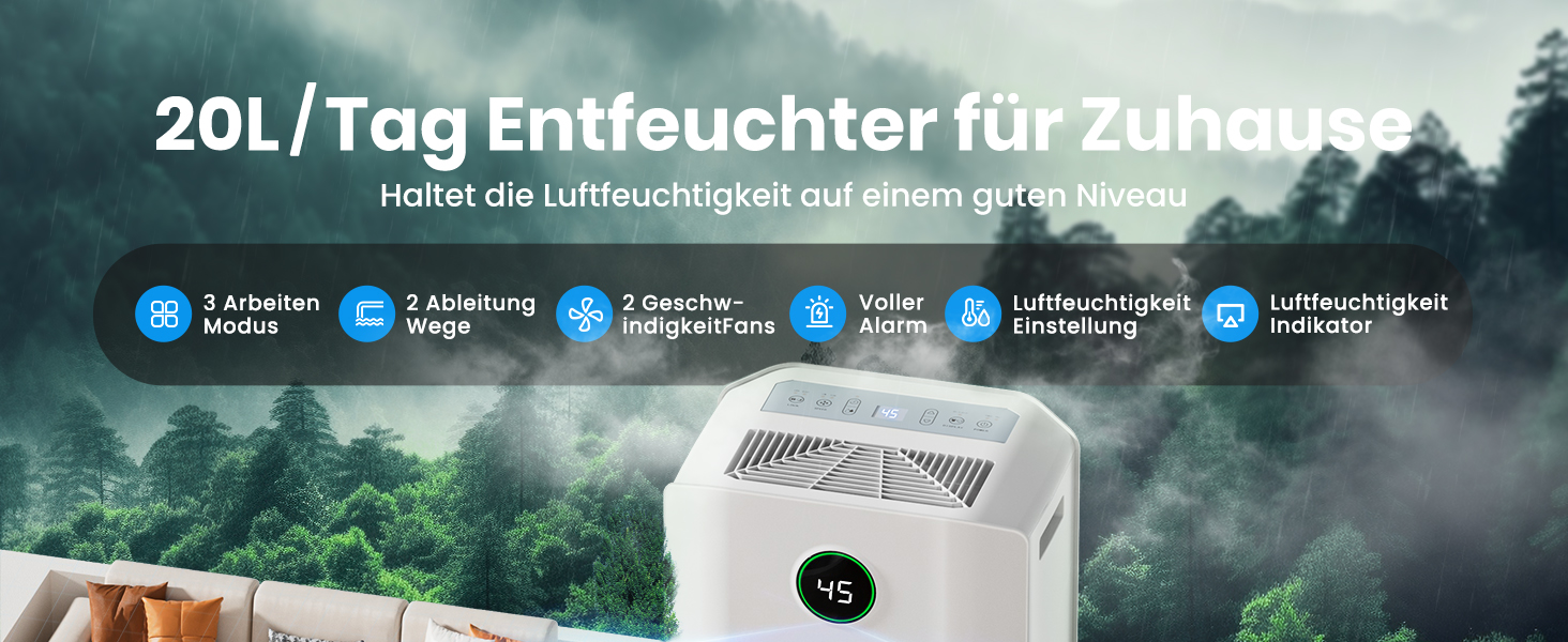 Електричний осушувач повітря 20л/день з цифровим дисплеєм, таймером та підключенням до каналізації. Для квартири, підвалу, вітальні.