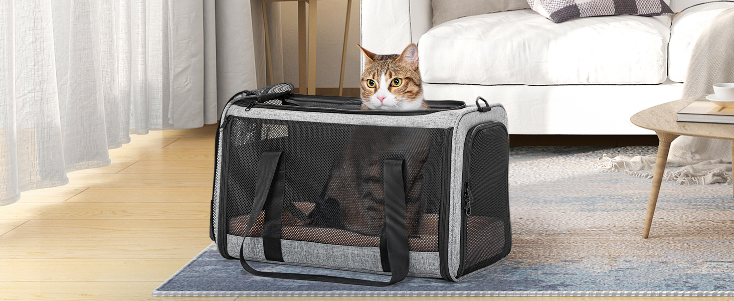 Транспортна переноска для кота/собаки Petsfit - складана переноска для авто, сіра, M (45,5 x 28 x 28 см)