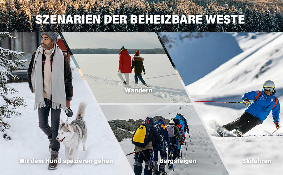 Обогревна жилетка для чоловіків та жінок, 6 зон нагріву, 3 температурні режими, для зимових видів спорту на відкритому повітрі, чорна жилетка з пухом, Back-EU (L)