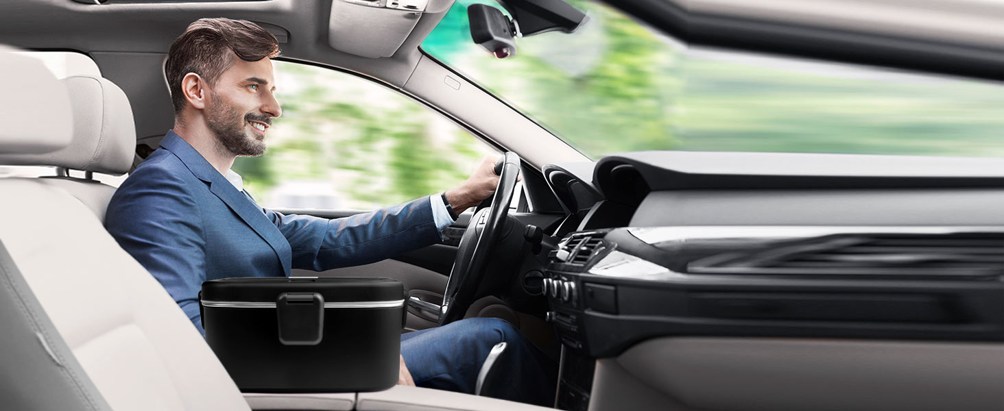 Електричний ланчбокс AUTOPkio 1,8 л, 80 Вт, підігрівач для їжі з нержавіючої сталі, сумка, вилка і ложка, для авто, вантажівки, офісу, 12V/24V/220V, чорний