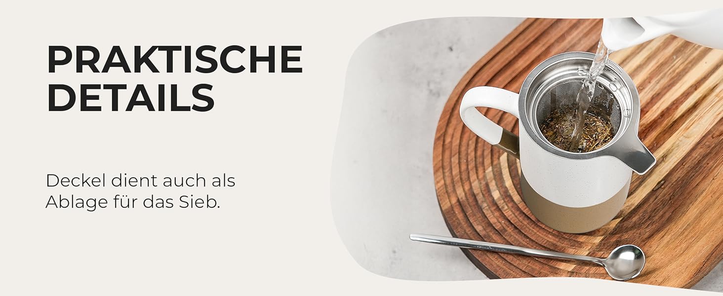 Набір чайних чашок Miamio 2 x 500 мл з кришкою та ситом, керамічні чашки з чайним ситечком та ложкою для заварювання листового чаю, подарунок для жінок, підходить для мікрохвильової печі та посудомийної машини (колір: коричневий)