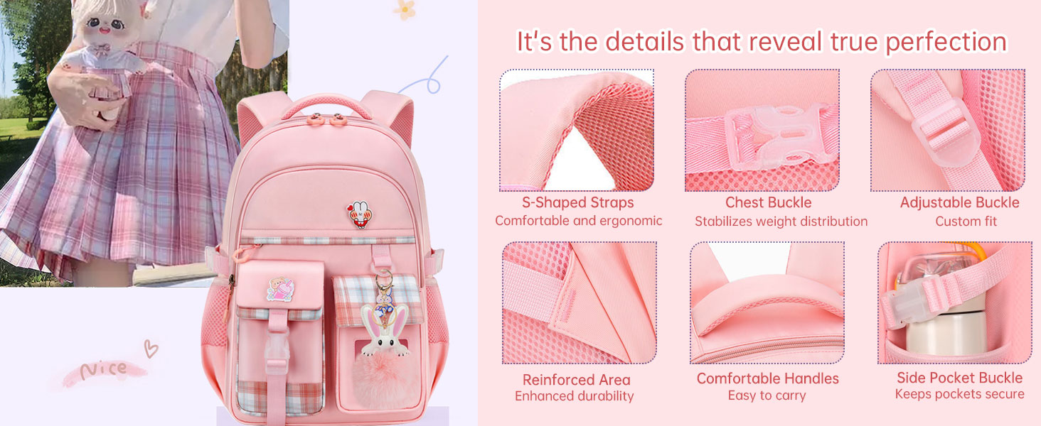 Сумка для школи для дівчаток - велика містка рюкзак Каваї з відділом для ноутбука для учнів початкової та середньої школи, блакитний