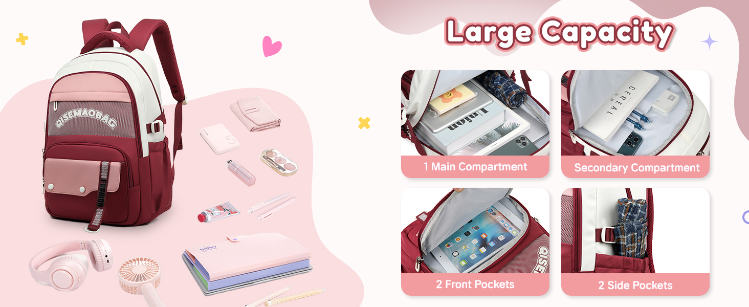 Шкільний рюкзак для дівчаток-підлітків 2025, водонепроникний, для ноутбука 15.6