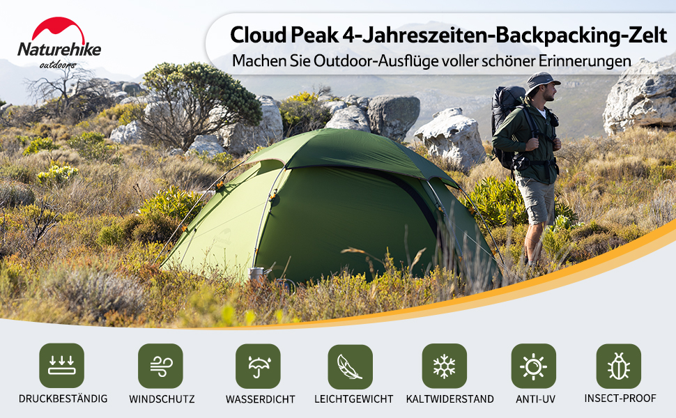 Намет Naturehike Cloud Peak 2-3 особи, 3-4 сезони, легкий туристичний, водонепроникний, сітчастий, для кемпінгу, піших прогулянок, альпінізму