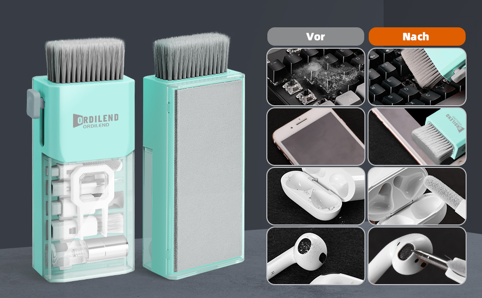 Набір для чищення клавіатури та гаджетів Ordilend: щітка, спрей, для ноутбука, телефону, iPad, монітора