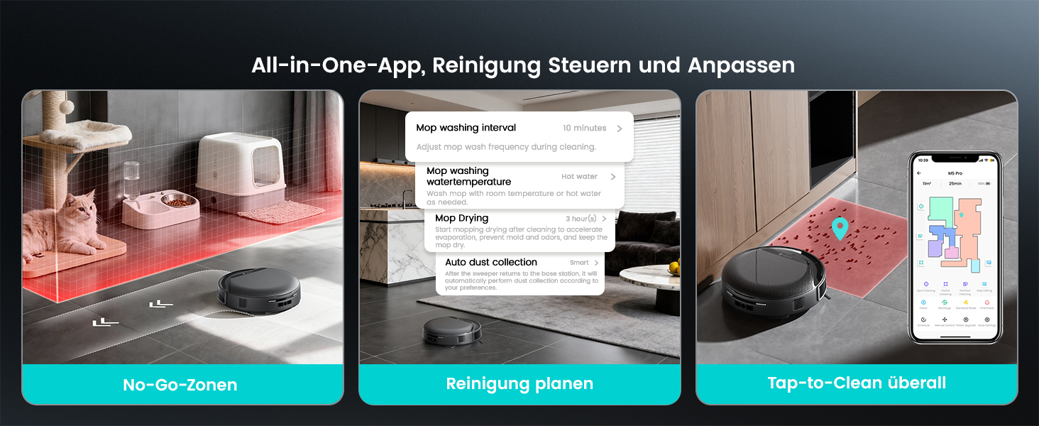 Робот-пилосос LEFANT M5 Pro-B з пультом дистанційного керування, 2200Pa, для шерсті тварин, з базою для зарядки, сумісний з Alexa та керуванням через APP, час роботи 120 хв