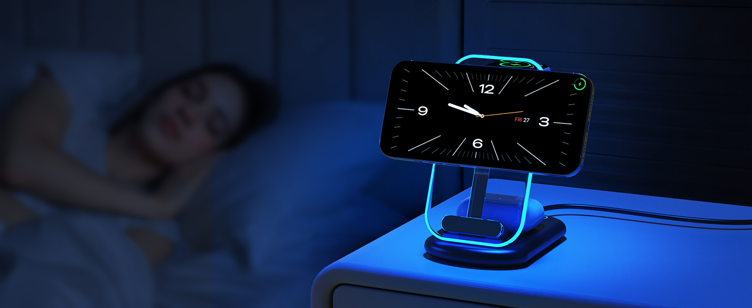 Зарядний пристрій MagSafe 3-в-1 для iPhone 17/16/15/14/13/12 Pro Max/Air/Plus/Pro та Apple Watch 10/9, AirPods 3/2/Pro, чорний