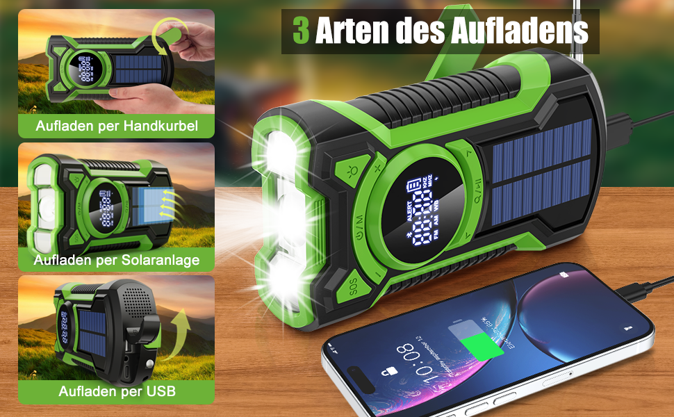 Радіостанція UMTTOO 5000 mAh з сонячною панеллю, Bluetooth, Powerbank, LED ліхтарик, SOS, для надзвичайних ситуацій