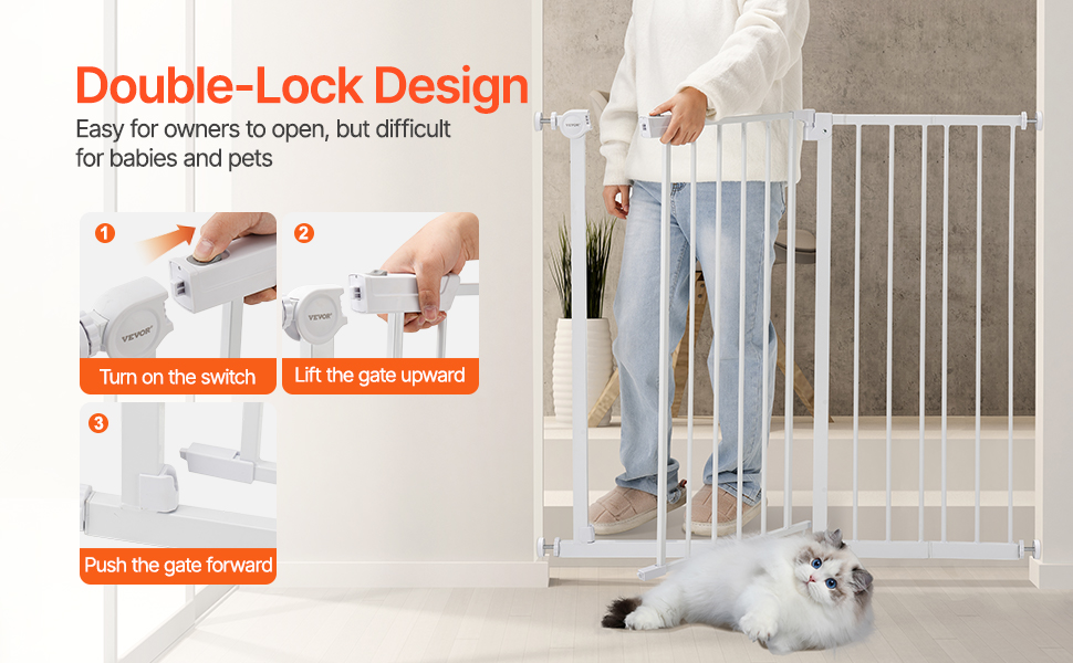 Безпечне ворітце для дітей та домашніх тварин VEVOR: регульована ширина (750-), захист від сходів, відкривається однією рукою, для сходів та дверей, білий, 101,6 см