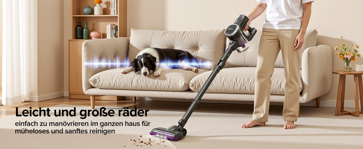 Бездротовий пилосос Lubluelu: легкий, тихий, з LED-дисплеєм та складним трубою. Потужне всмоктування для шерсті тварин, килимів, твердих поверхонь та авто (чорно-фіолетовий)