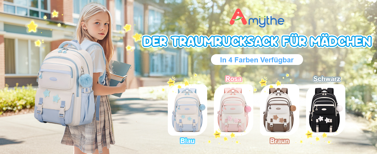 Дитячий рюкзак для школи 3-5 клас, великий рюкзак з помпоном та зірочками, легкий рюкзак-тележка для підлітків, блакитний