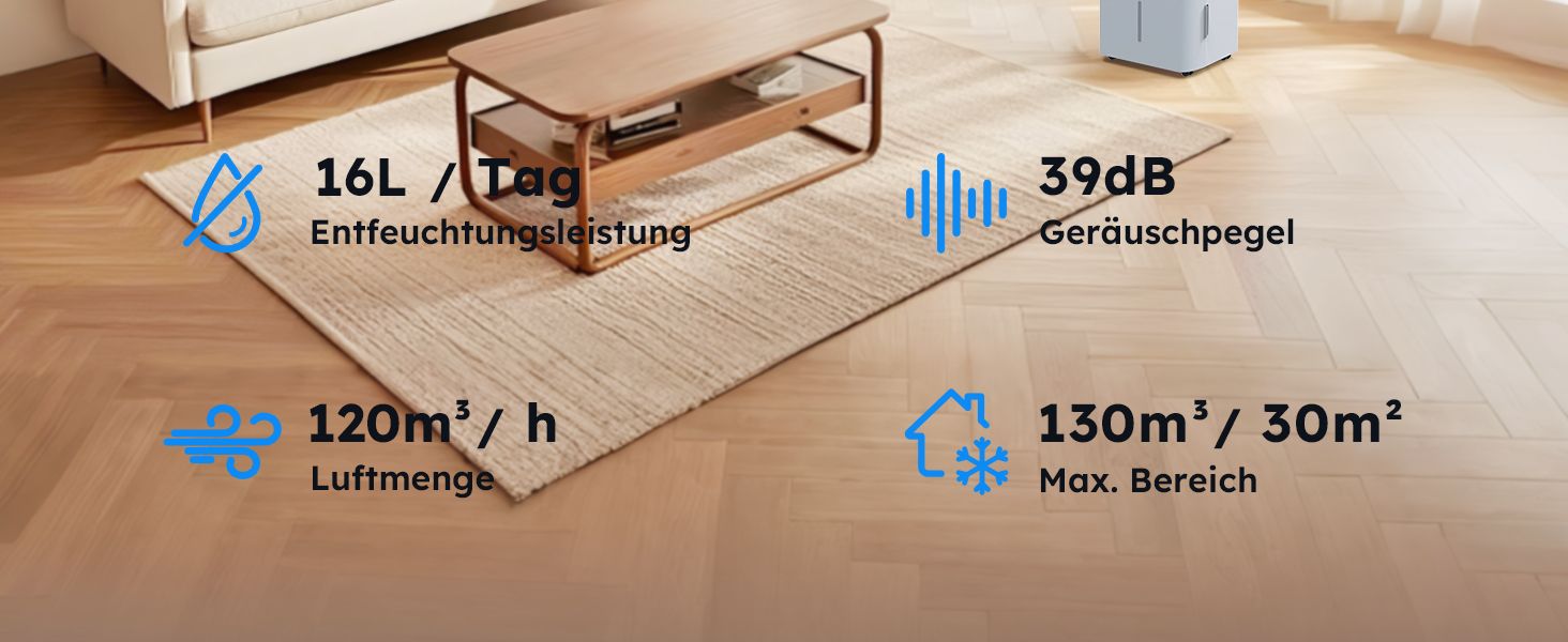 Електричний осушувач повітря 50 л/24 год, для підвалу та приміщень до 320 м³/125 м², таймер, шланг для відведення конденсату, фільтр, 10 років гарантії. Модель Gar (16 л/24 год.)