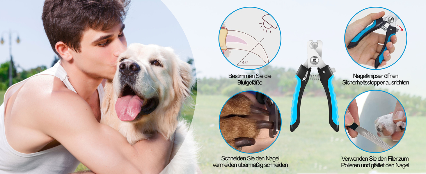 Професійні когтерізки для собак та котів Candure з пилочкою, нержавіюча сталь, 15 см, блакитні